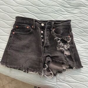 Levi Distressed Black Denim Shorts